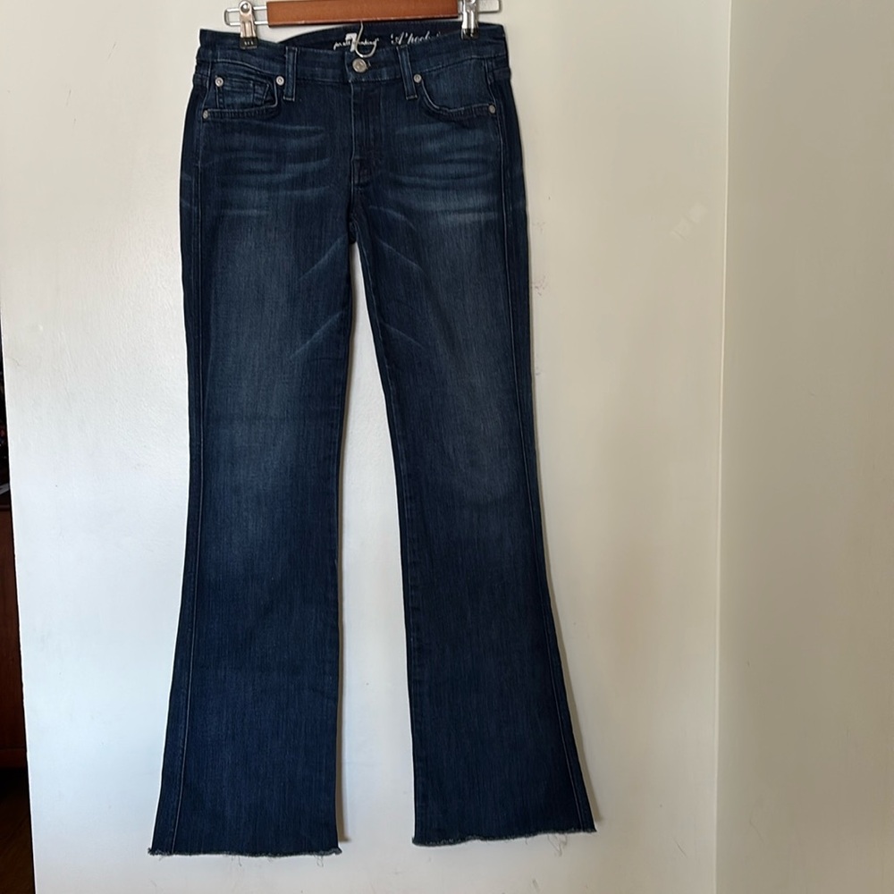 7For All Man Kind A Pocket Raw Hem Flair Jeans Size 28